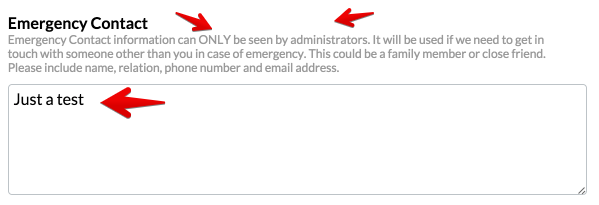 Filled-in emergency contact details form "Filled-in emergency contact details form"